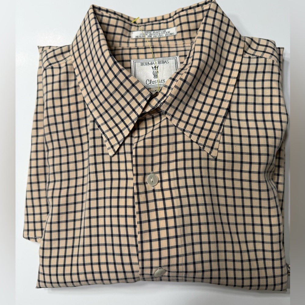 BURMA BIBAS Men's Casual Checkered Shirt - Beige vintage classic size large
